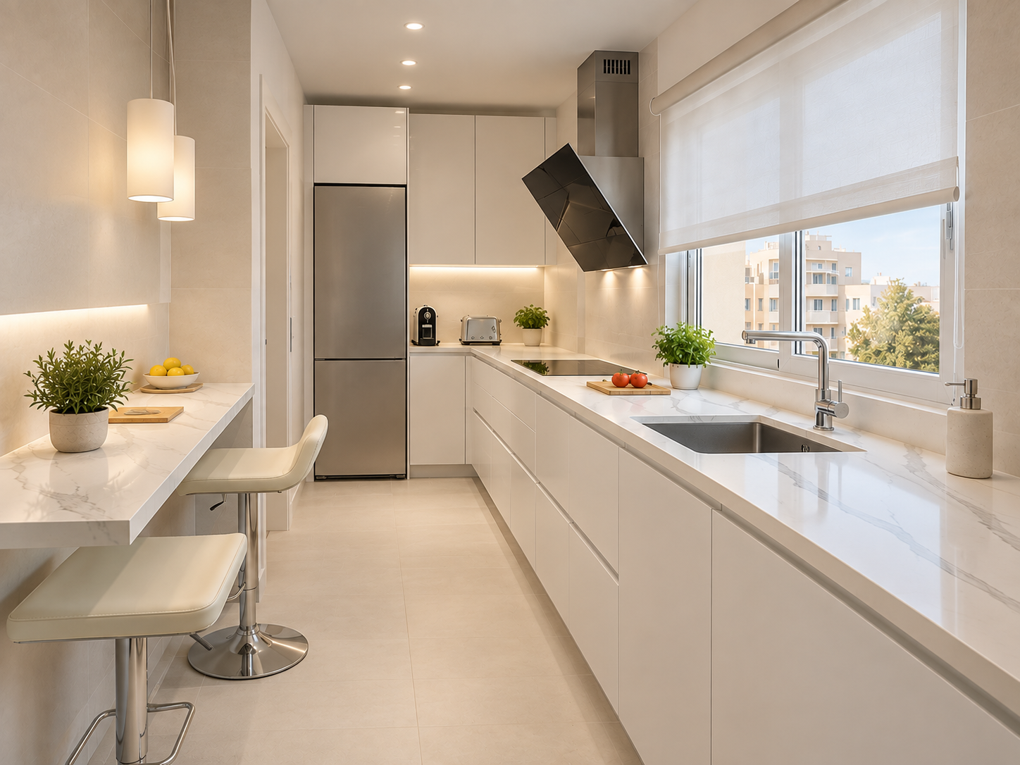 Bright modern fully equipped kitchen